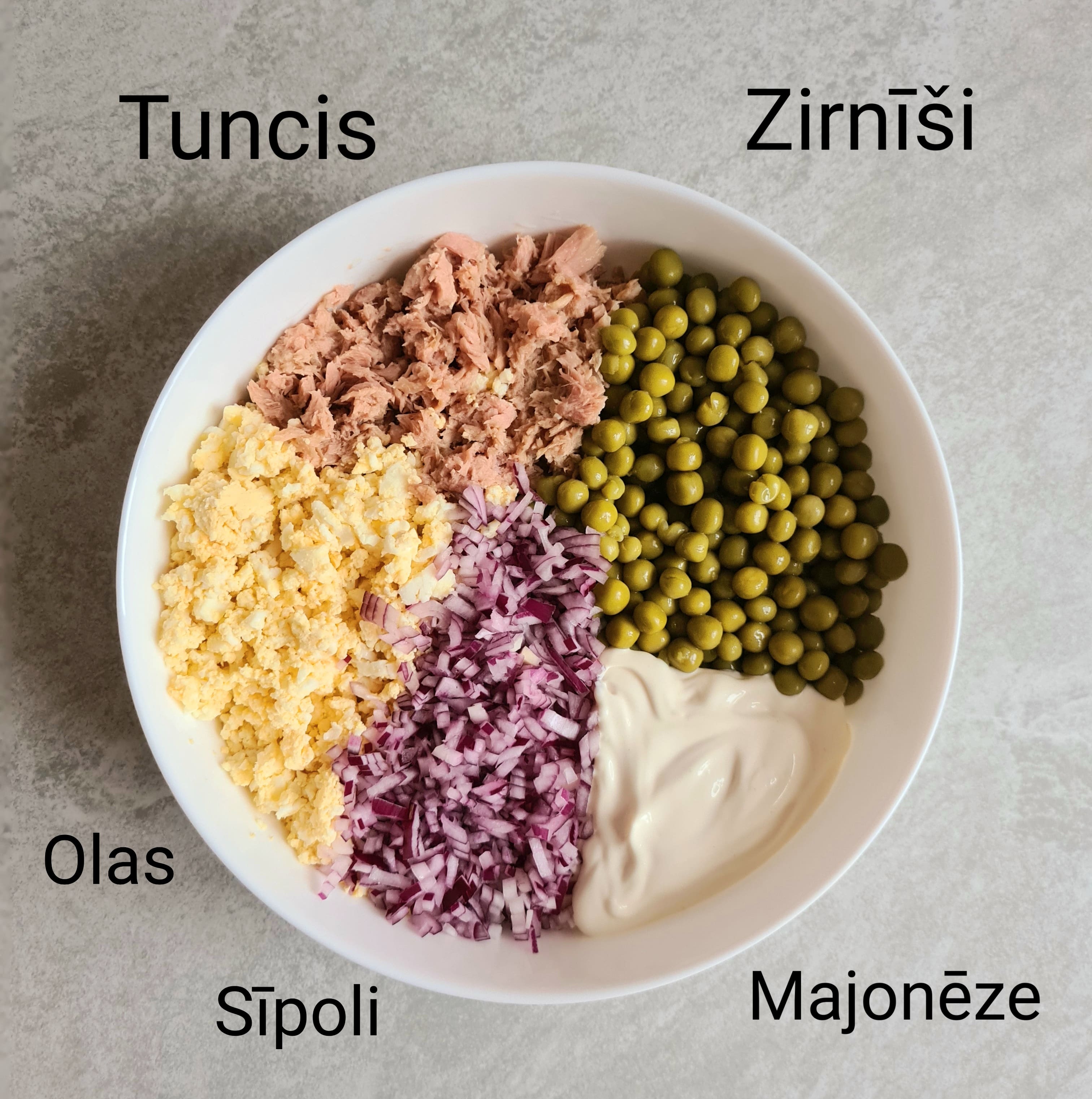 Tunča salātu sastāvdaļas